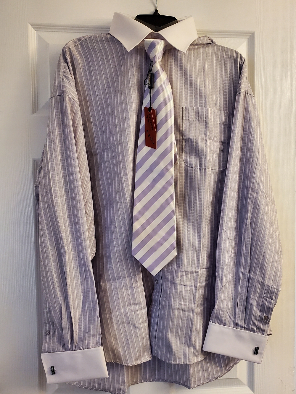 Jean Paul Lavender Striped Dress Shirt with White Contrast Collar XXL